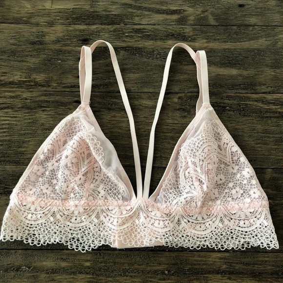 Victorias Secret Size Large Light Pink Lace Bralette Bra Strappy Front Unlined L - Picture 1 of 3